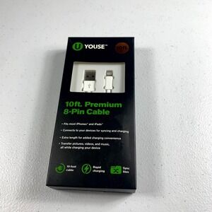 Youse 10ft Premium 8‑Pin USB Charging Cable for iPhone &‎ iPad White